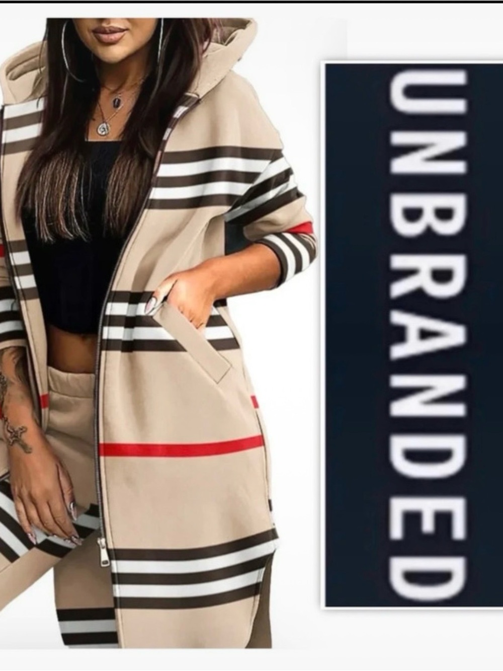 UNBRANDED Striped Hooded Zip Up Jacket